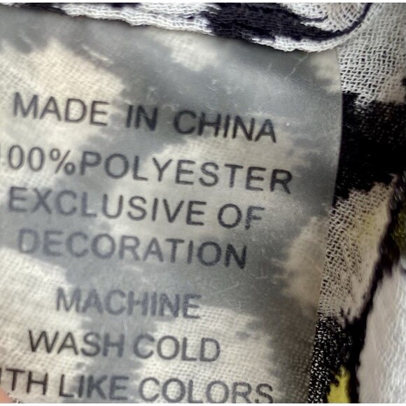 Vince Camuto Black White Yellow Shirt Size L Lace Detail And Drawstrings Tassels - Picture 10 of 16